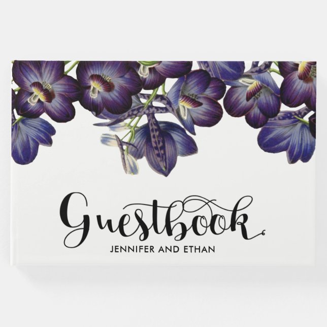 Livro De Visitas Casamento de Foto Floral Chic Purple (Frente)