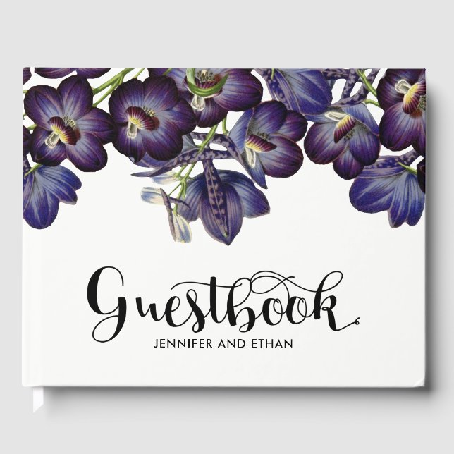 Livro De Visitas Casamento de Foto Floral Chic Purple (Frente)