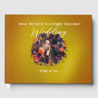 Livro De Visitas Casamento de Foto Floral Gótica Escuro Elegante