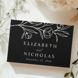 Livro De Visitas Casamento de Foto Floral Preto e Branco Esboçado