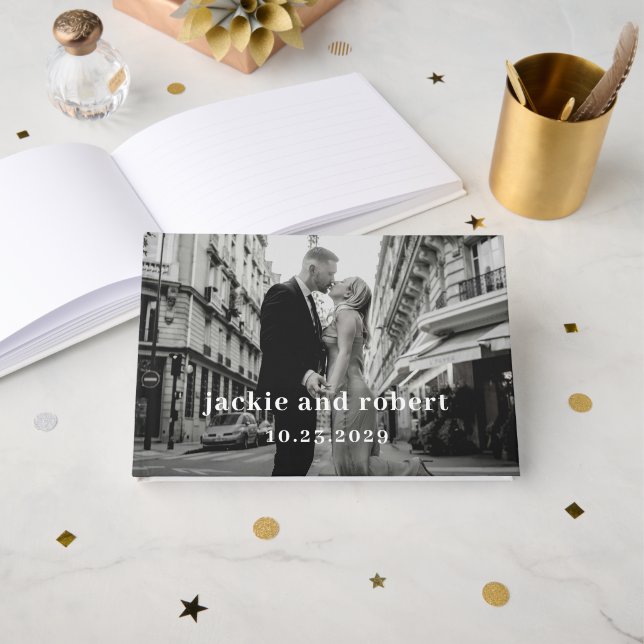 Livro De Visitas Casamento de Foto Minimalista Moderna (Frente aberta)