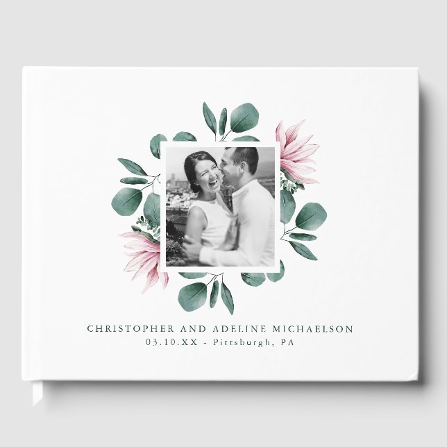Livro De Visitas Casamento de Fotografia da Moldura Eucalyptus Wate (Frente)