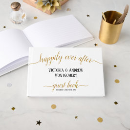 Livro De Visitas Casamento de Fotografia em Rótulo Dourado Felizes