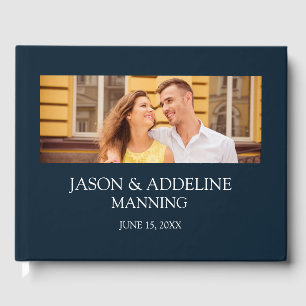 Livro De Visitas Casamento de Fotografias Azul-Marinho Moderno com