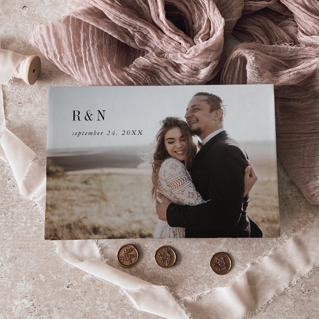 Livro De Visitas Casamento de Fotografias do Monograma Branco e Pre (Criador carregado)