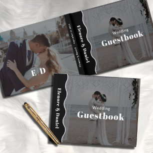 Livro De Visitas Casamento de Fotografias do Trendy Side Wave Black