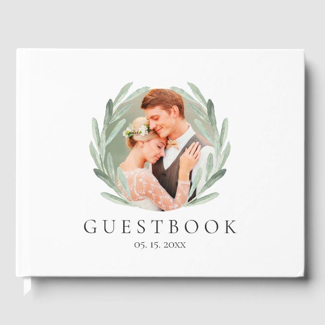 Livro De Visitas Casamento de Fotografias Rustic Olive Branch (Frente)