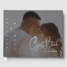 Livro De Visitas Casamento de Fotos Minimalista de Script Elegante