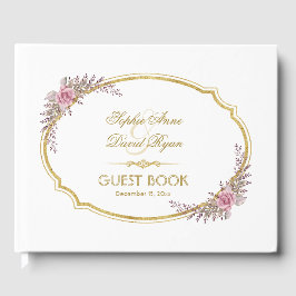 Livro De Visitas Casamento de Frame Dourado Floral do Blush Elegant