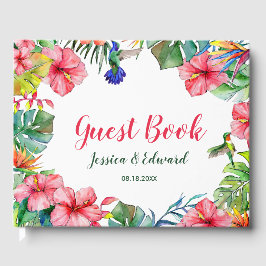 Livro De Visitas Casamento de Frame Tropical Floral Havaiana