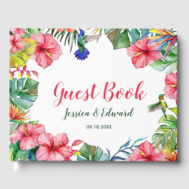 Livro De Visitas Casamento de Frame Tropical Floral Havaiana (Frente)