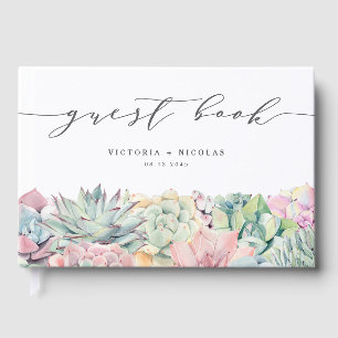 Livro De Visitas Casamento de Garland Suculente de Molho Pastel