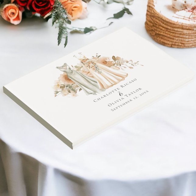 Livro De Visitas Casamento de Gay Elegante duas noivas em vestidos (Elegant Gay Wedding Two Brides in Dresses Guest Books from Ricaso)