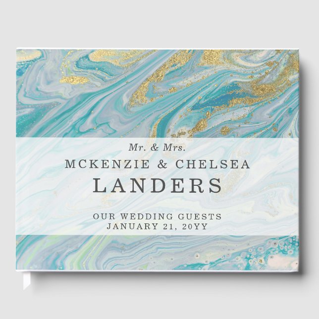 Livro De Visitas Casamento de Geodo de Agato de Turquesa e Marble D (Frente)