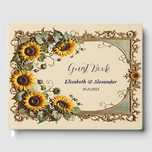 Livro De Visitas Casamento de girassol amarelo com armação de arte