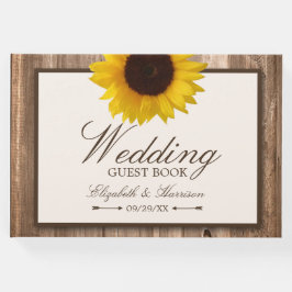 Livro De Visitas Casamento de Girassol Russo e Madeira Marrom
