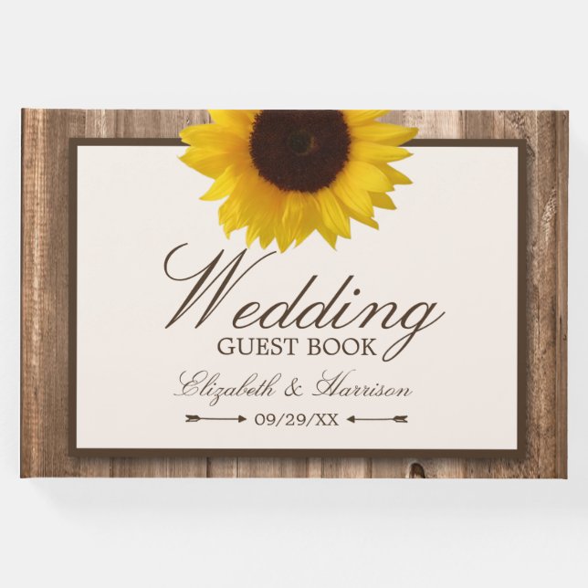Livro De Visitas Casamento de Girassol Russo e Madeira Marrom (Frente)