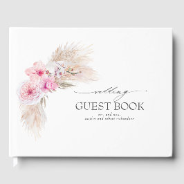 Livro De Visitas Casamento de Grama Pampas de Flores Orquídeas Rosa