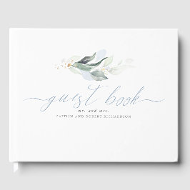 Livro De Visitas Casamento de Greenery Dusty Blue Leaves