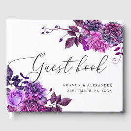 Livro De Visitas Casamento de guião floral roxo e impermeável