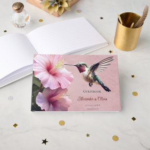 Livro De Visitas Casamento de Hummingbird e Hibiscus Cor de Rosa