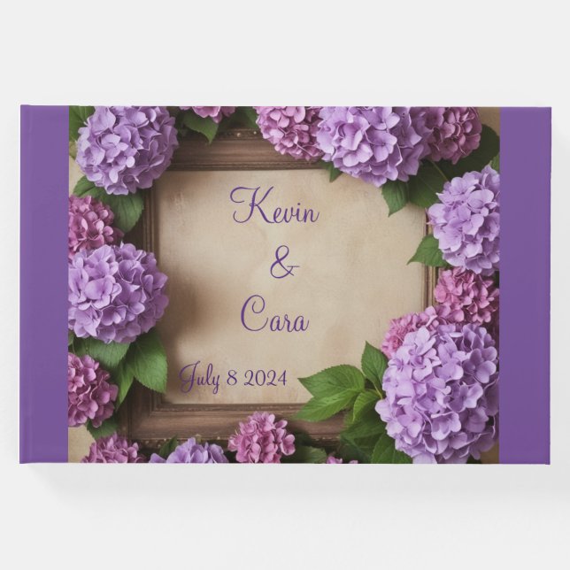 Livro De Visitas Casamento de Hydrangea Roxo (Frente)