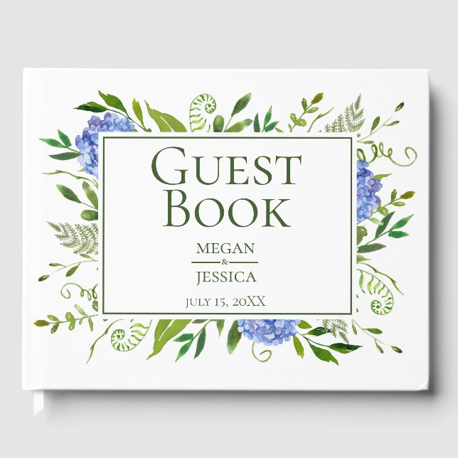 Livro De Visitas Casamento de Hydrangeas Azul (Frente)