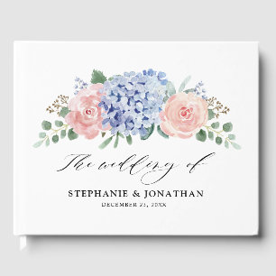 Livro De Visitas Casamento de Hydrangeas Rosa Pastel Azul Dusty