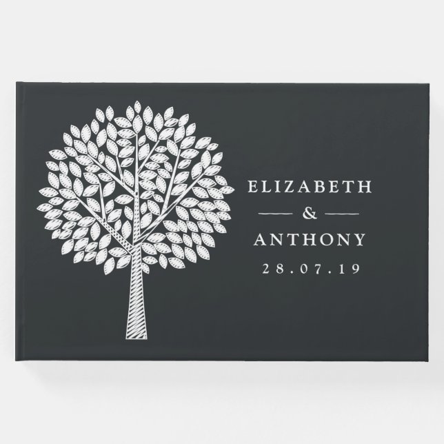Livro De Visitas Casamento de Ilustração de Árvore Chalkboard (Frente)