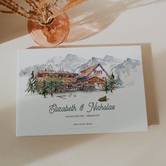 Livro De Visitas Casamento de Ilustração de Local de Aquarela Elega (Criador carregado)