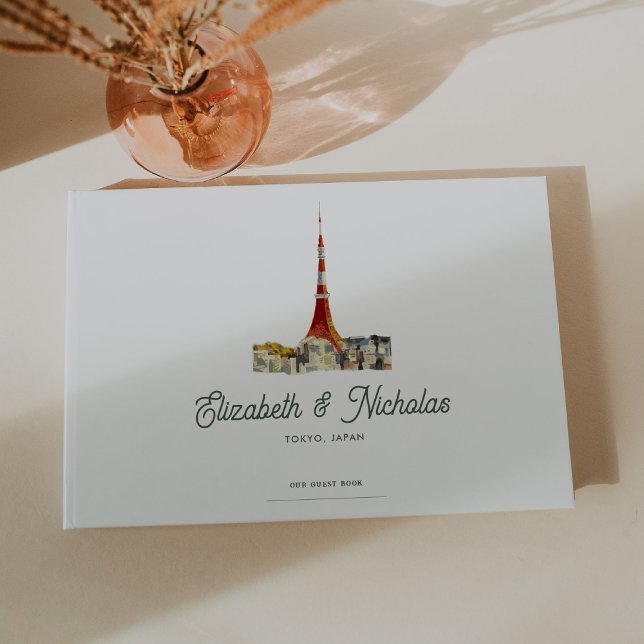 Livro De Visitas Casamento de Ilustração de Local de Aquarela Elega (Criador carregado)