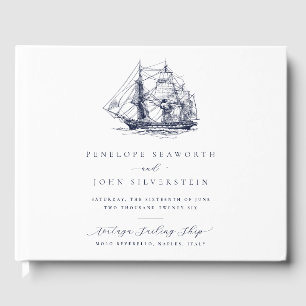 Livro De Visitas Casamento de Ilustração Náutica Mínima Elegante