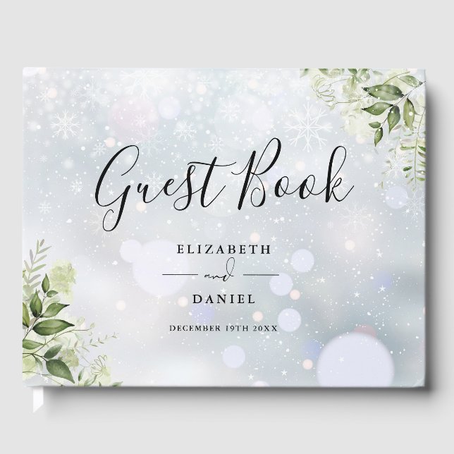 Livro De Visitas Casamento de Inverno Floral Verde Script (Frente)
