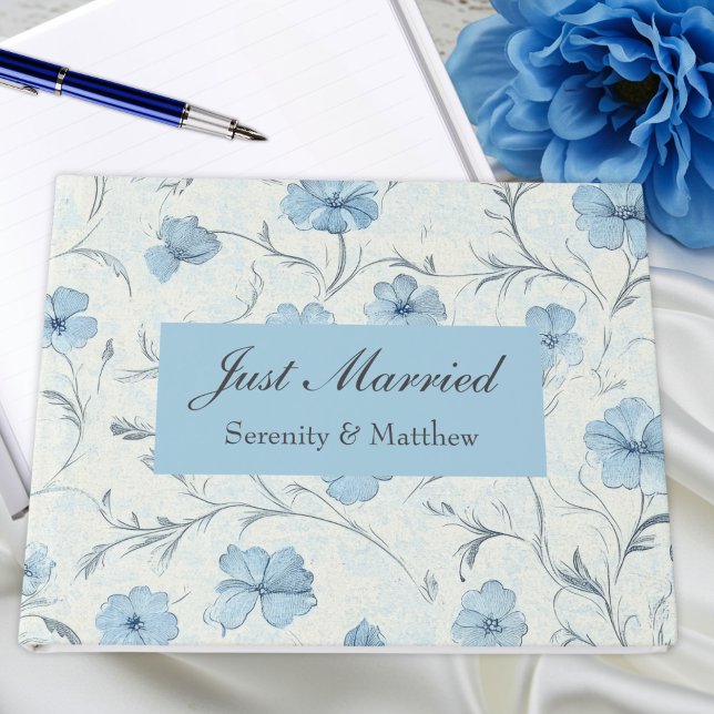 Livro De Visitas Casamento de Jardim Azul-Dusta Floral Elegante (Criador carregado)