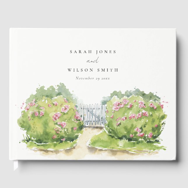 Livro De Visitas Casamento de Jardim de Algodão de Aquarela Pastel  (Frente)
