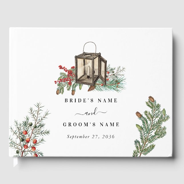 Livro De Visitas Casamento de Lanterna com Pinheiros Russos de Inve (Frente)