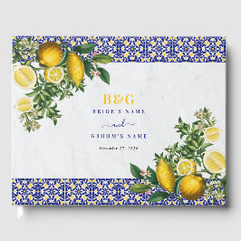 Livro De Visitas Casamento de limão-Azulejo Amarelo-Branco-Azul do 