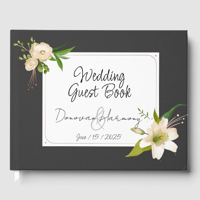Livro De Visitas Casamento de lírios brancos personalizados (Frente)