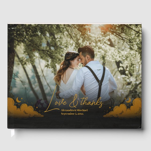 Livro De Visitas Casamento de Lua das Nuvens Douradas Místicas (Frente)