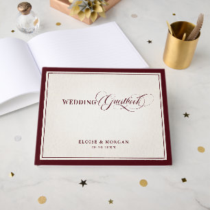 Livro De Visitas Casamento de Luxo Burgundy Formal Moderno com Dinh