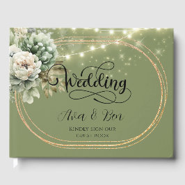 Livro De Visitas Casamento de Luzes Brancas Verdes