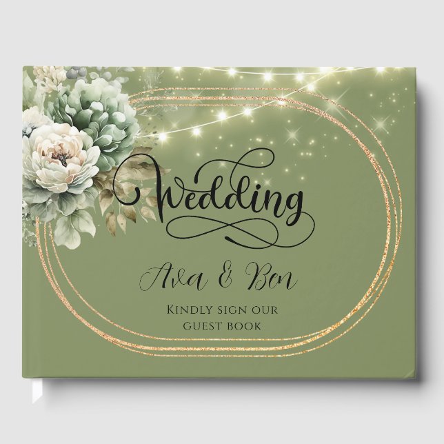 Livro De Visitas Casamento de Luzes Brancas Verdes (Frente)