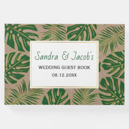 Livro De Visitas Casamento de madrugada com folhas de ouro e verde 