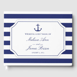 Livro De Visitas Casamento de Marinho de Âncora Náutica Blue Stripe