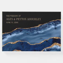 Livro De Visitas Casamento de mármore negro Dourado azul-Marinho El