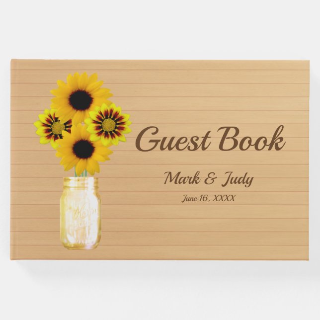 Livro De Visitas Casamento de Mason Jar Floral Amarelo-Claro (Frente)