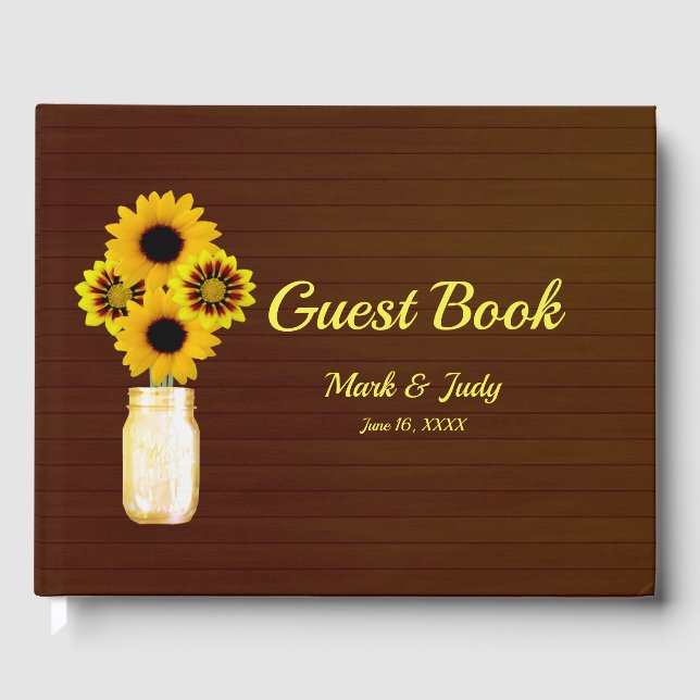 Livro De Visitas Casamento de Mason Jar Floral Amarelo-escuro (Frente)