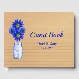 Livro De Visitas Casamento de Mason Jar Floral Azul-Russo Claro