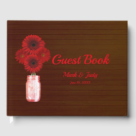 Livro De Visitas Casamento de Mason Jar, Floral Vermelha Escura