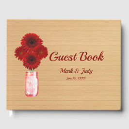 Livro De Visitas Casamento de Mason Jar, Floral Vermelho, Russo, Le